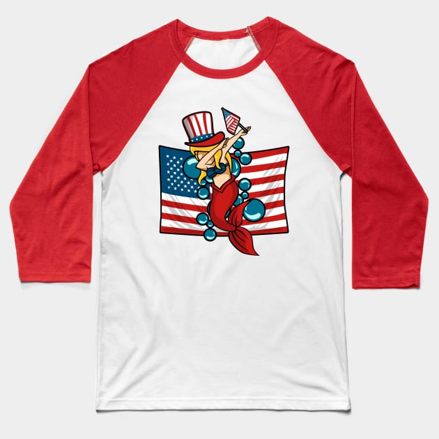 Patriotic Dabbing Mermaid Baseball T-Shirt by teevisionshop